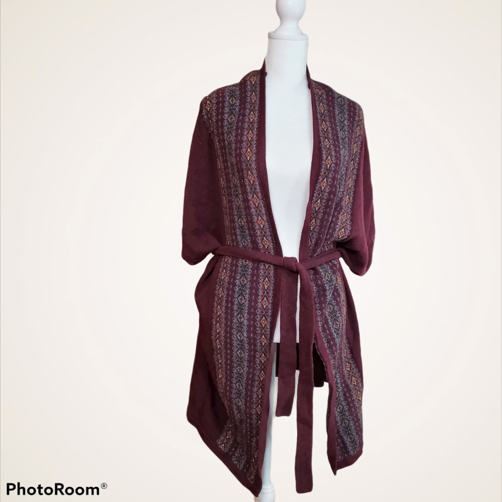 RALPH LAUREN Sharisse Red Printed Tie cardigan